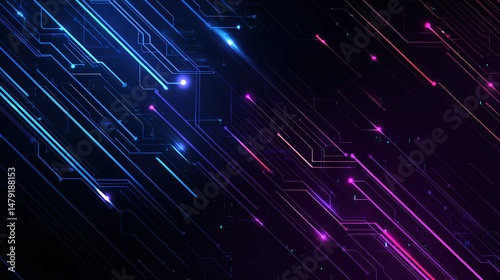 Digital Abstract Neon Circuit Lines