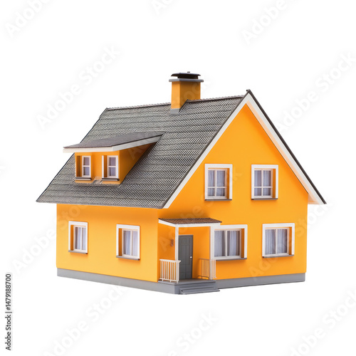 3D model of a small, yellow house