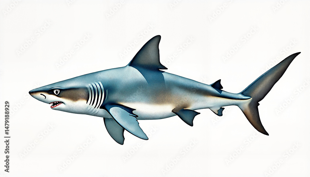 Obraz premium Illustration of a swimming shark against a white background 