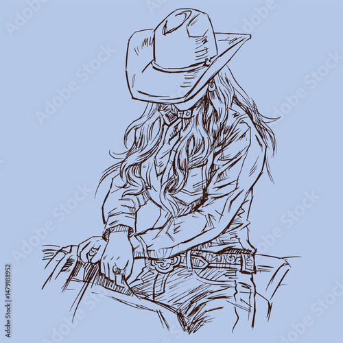 cowgirl with long hair on horseback vector for illustration card decoration