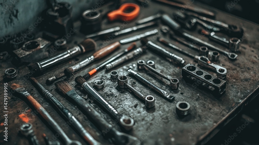 Fototapeta premium Mechanic's Workshop: A Collection of Tools and Brushes
