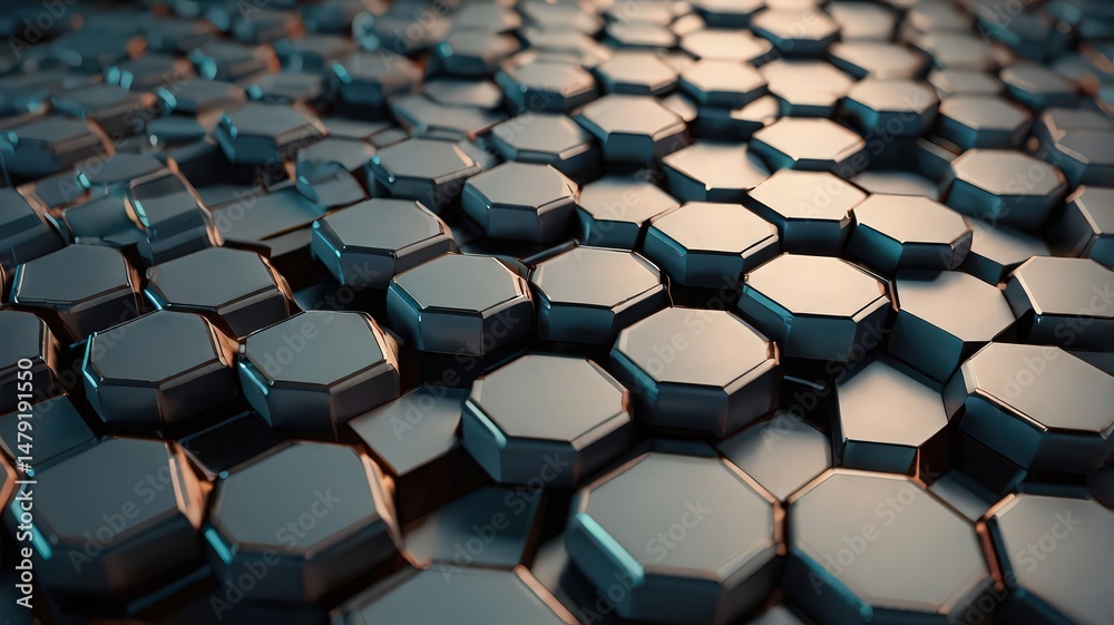 Obraz premium A close up view of a pattern of metallic hexagons creating an abstract geometric background design
