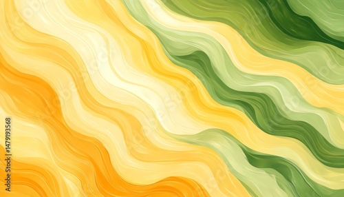 Abstract, Olive Green and Yellow Gradient, Fluid Wave Background, Flowing Lines, Monochrome