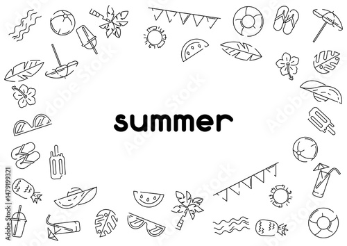 Background with summer items. Stylized beach objects.