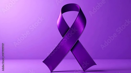 Purple ribbon symbolizing support for various causes on purple background
