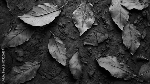 Earth bed with scattered dried leaves