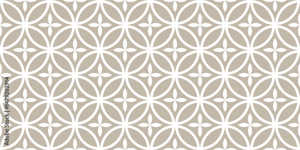Elegant seamless pattern with interlocking circles and floral motifs, perfect for wallpapers, textiles, tiles, and decorative design projects.