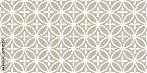 Elegant seamless pattern with interlocking circles and floral motifs, perfect for wallpapers, textiles, tiles, and decorative design projects.