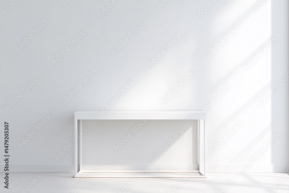 Fototapeta premium minimalist entryway featuring sleek console table against blank wall with ample copy space