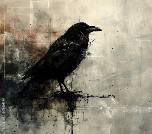 chaotic abstract expressionism for crow animal photo