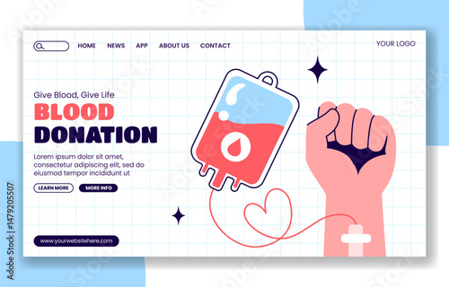 Vector Social Media Landing Page for Blood Donation Day in Flat Design
