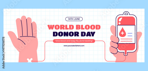 Colorful Social Media Cover for Blood Donor Day in Cartoon Style