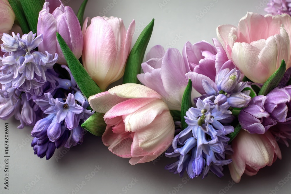 Fototapeta premium Delicate springtime flowers in pastel shades.