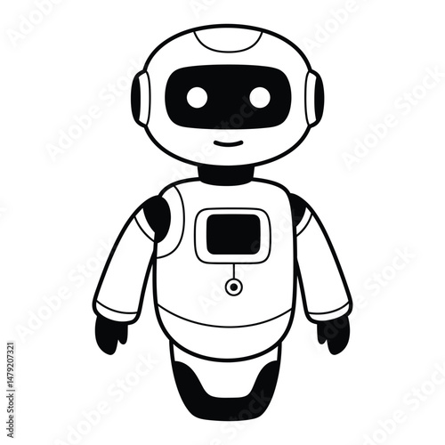 Smiling Chatbot Character – Futuristic Tech Bot Line Art vector Illustration