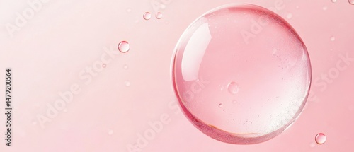 Pink liquid bubble floating against a soft pink background studio shot close up for beauty product or cosmetic ingredient promotion