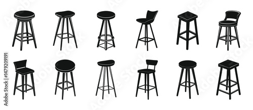 Minimal and simple style bar stool silhouette isolated on white background.