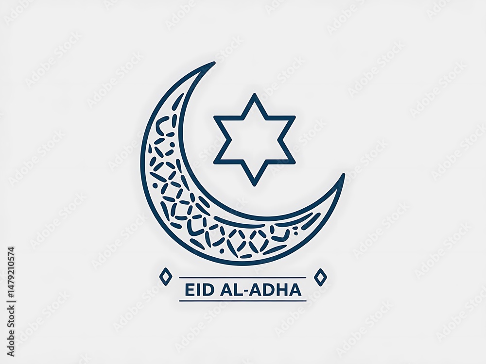 Fototapeta premium Eid Al-Adha icon design with Islamic crescent and star symbols