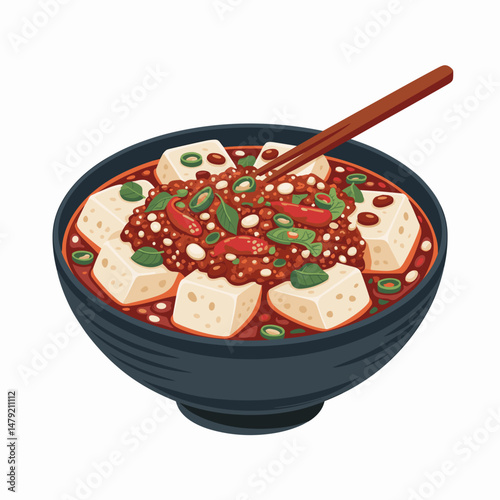 Spicy Mapo Tofu with Minced Meat and Red Chili Sauce