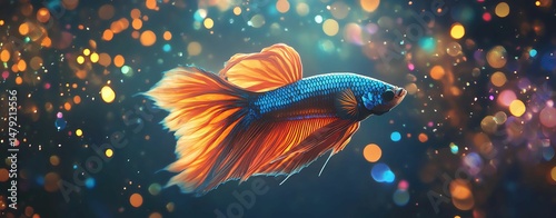 Beautiful Betta Fish Vibrant fish swimming in sparkling water.
