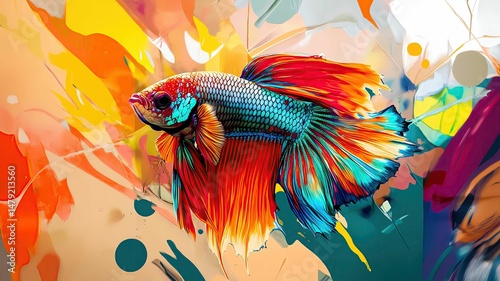 Beautiful Betta Fish Vibrant betta fish in abstract colors.
