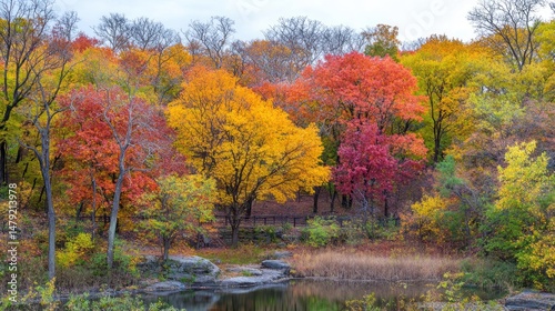 Autumnal Splendor: A Vivid Tapestry of Fall Foliage Reflecting on a Serene Lake