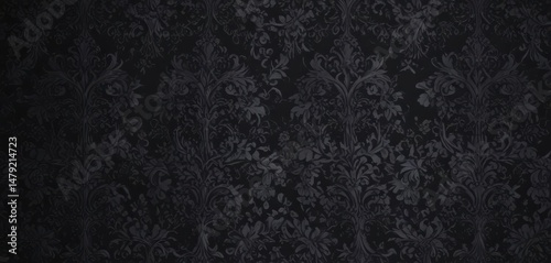 Intricate black damask, seamless gothic floral vines , floral, rococo