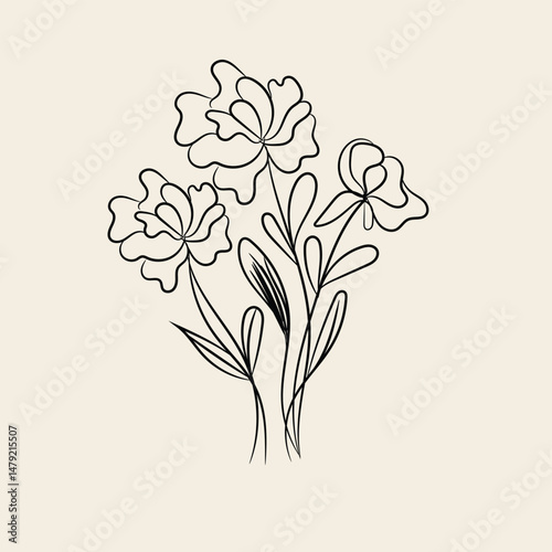 Elegant Minimalist Line Art Floral Bouquet Illustration