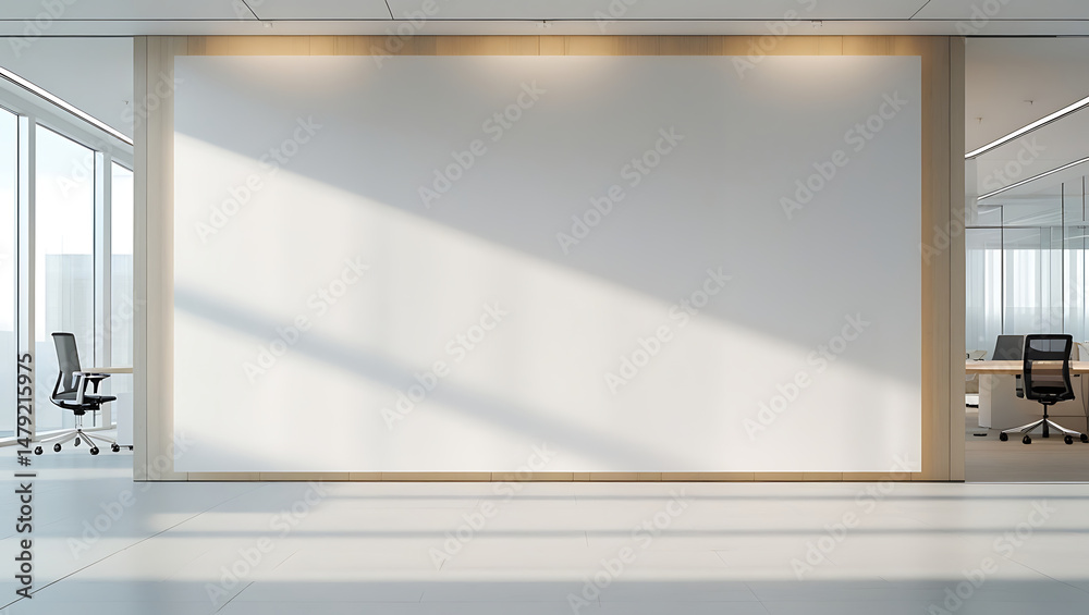 Fototapeta premium Large Blank Wall in Modern Minimalist Office Space with Sunlight