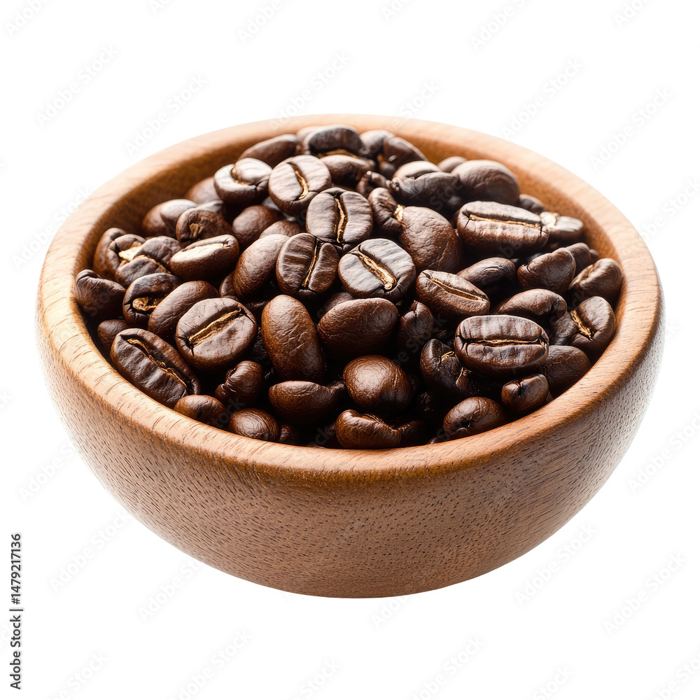 Fototapeta premium Roasted coffee beans in a wooden bowl