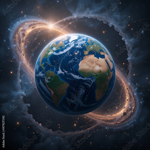 Earth gravity bends space around it. Earth bends space, distorting the spacetime concept and deforming the space-time grid around the universe.