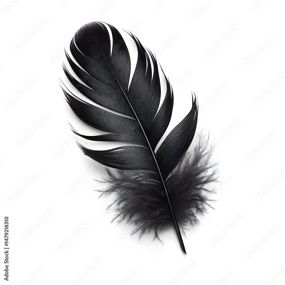 Obraz premium A black feather isolated on white background 