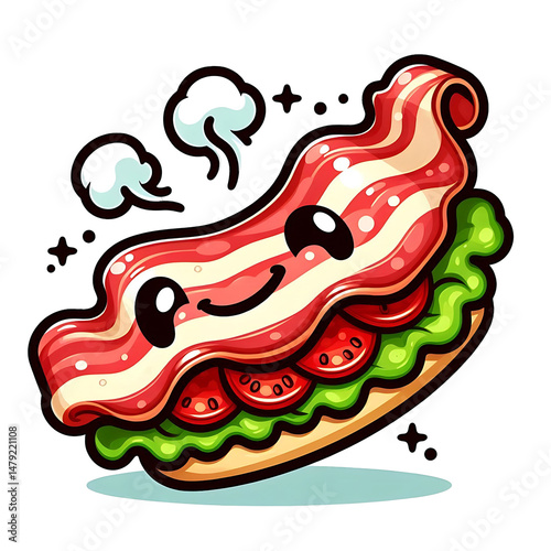 Cute Bacon Sandwich with Smiling Face