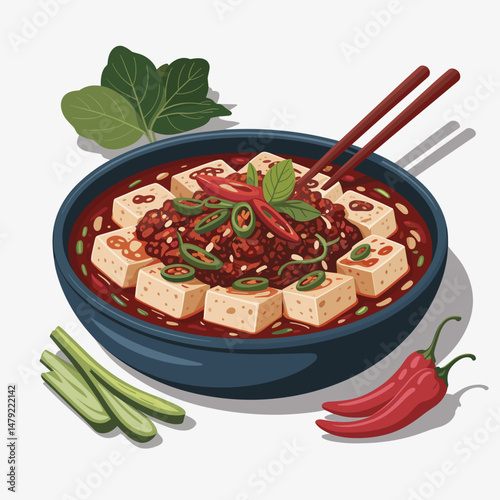 Spicy Mapo Tofu with Minced Meat and Red Chili Sauce