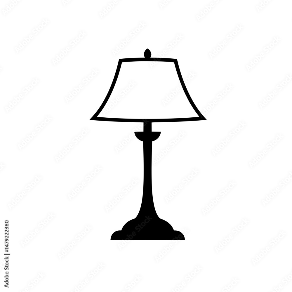 Thin outlined table lamp icon with minimal design used for interior layout illustrations and lighting symbols Thin outlined table lamp icon with minimal design used for interior layout illustrations and lighting symbols