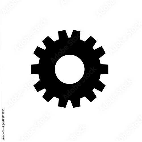Minimalist black gear icon with circular center representing mechanical settings, engineering components, or configuration tools