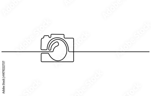 Camera continuous one line drawing. Digital camera in simple linear style. Vector illustration.