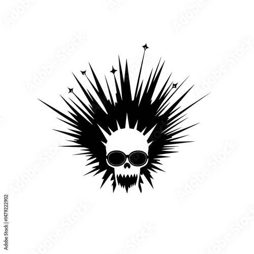 Black ink explosion with spooky face in center showing energetic fear expression and chaotic visual impact