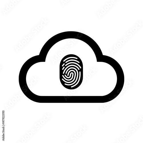 Cloud icon with fingerprint scanner representing secure online access, biometric data protection, or digital identity