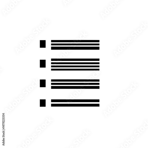 Multiline bulleted list icon with alternating line lengths representing complex structured content or nested list