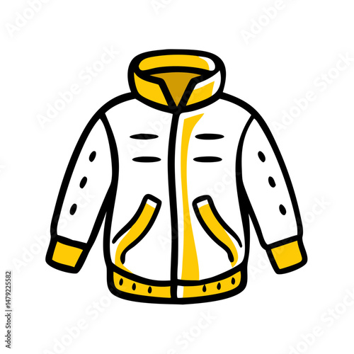 Casual white jacket with yellow accents in minimal style  