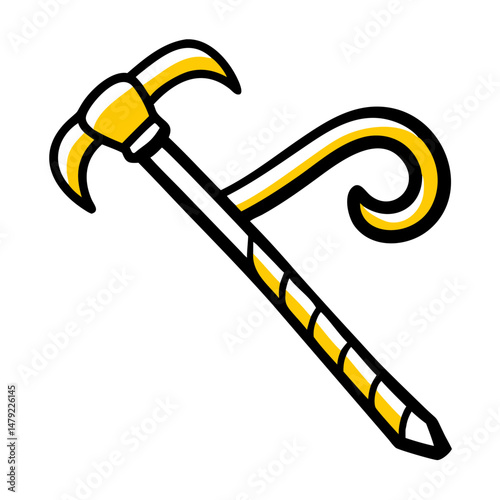 Hiking stick with curved handle in yellow and white design
