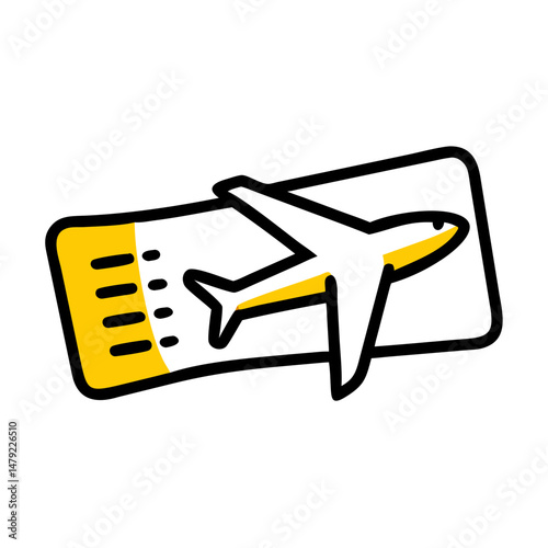 Airplane ticket illustration with graphic design elements in yellow  