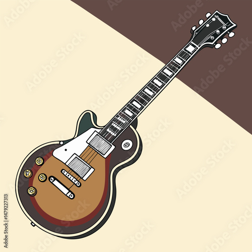 Guitars vector art illustration. Electric and acoustic, bass, Cartoon music instrument, rock jazz guitar silhouette, music band guitars set of different colors vector.