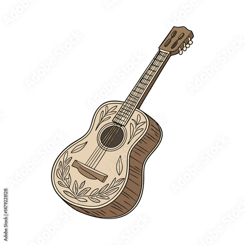 Guitars vector art illustration. Electric and acoustic, bass, Cartoon music instrument, rock jazz guitar silhouette, music band guitars set of different colors vector.