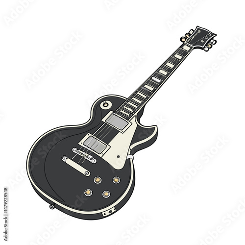 Guitars vector art illustration. Electric and acoustic, bass, Cartoon music instrument, rock jazz guitar silhouette, music band guitars set of different colors vector.