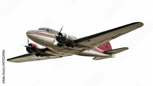 Vintage Airplane Flying Against White Background in Clear Sky