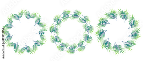 round frames made from simple palm branches, simple wreath with palm branches for your design, cards, invitations