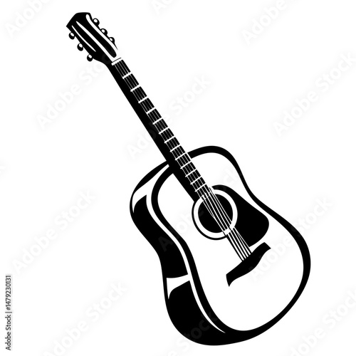 Striking black and white illustration of an acoustic guitar musical instrument