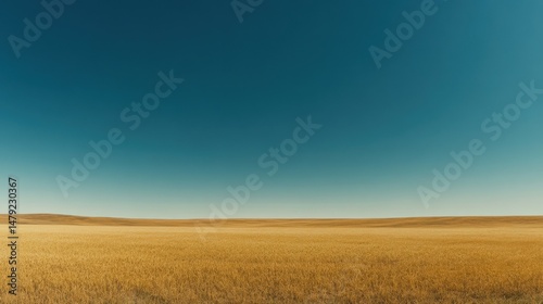 Golden Prairie Under Clear Blue Sky on a Sunny Day in Nature