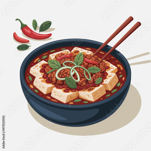 Spicy Mapo Tofu with Minced Meat and Red Chili Sauce